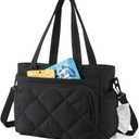 BAGSMART Lunch Bag Women Large Lunch Box Insulated Tote Bag with Multi-Pockets Quilted Puffy Tote for Work, Outdoors (04-Black)
