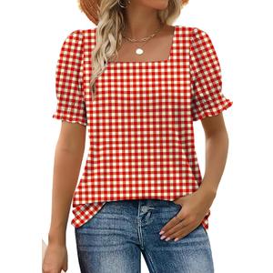 WIHOLL Tops for Women Summer Casual Ruffle Trim Sleeve Square Neck T Shirts, S