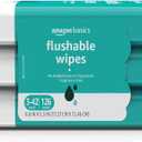 Amazon Basics Adult Wet Wipes Flushable formulated without Fragrance, 126 Count (3 Packs of 42)