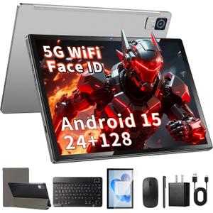 Android Tablet with Keyboard, 10 inch Android 15 Tablet with 24GB(4+20)RAM+128GB ROM(1TB Expand),8-Core, 7200mAh, 5G WiFi, Bluetooth5.0, Widevine L1, Electronics Tablets with Keyboard, Case, Stylus