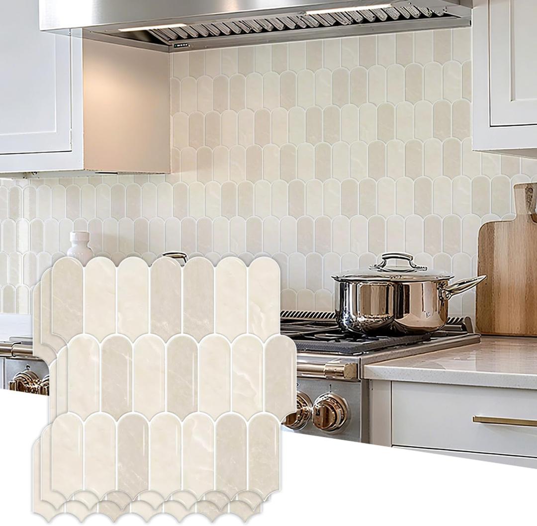 Peel and Stick Backsplash for Kitchen, 10-Sheet Backsplash for Kitchen Wall 3D Self Adhesive Peel and Stick Tile 12''x12'' Vinyl Backsplash Renter Friendly Waterproof for Walls, Beige