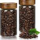 2PCS Small Glass Storage Jars with Airtight Lids, 19.3 fl oz (560ml) coffee container with Wooden Lid, Glass Pantry Canister for Beans, Rice, Sugar and etc