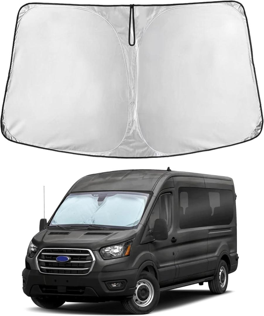 EcoNour Windshield Sunshade Compatible for Ford Transit 2015-2024 2025 2026, Wagon XL, Wagon XLT Cargo Vehicle, Connect Van XL Sun Visor for Front Window Sun Cover, Heat Protector, Car Accessories