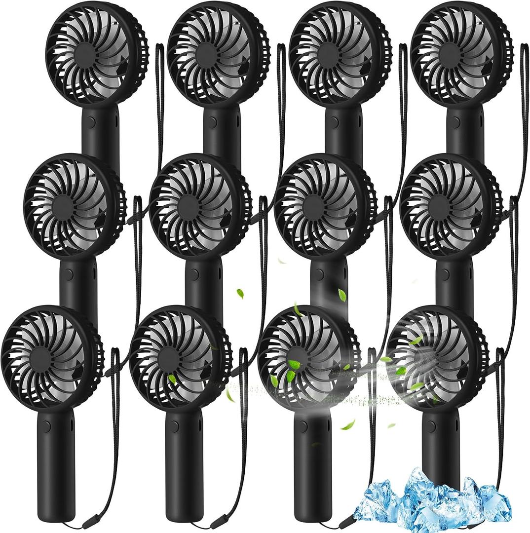Tujoe 12 Pcs Mini Powerful Handheld Fan 3 Speed Personal Small Portable Rechargeable Fan with Base USB for Women Eyelash Makeup Office Travel Beach Indoor Outdoor (Black)