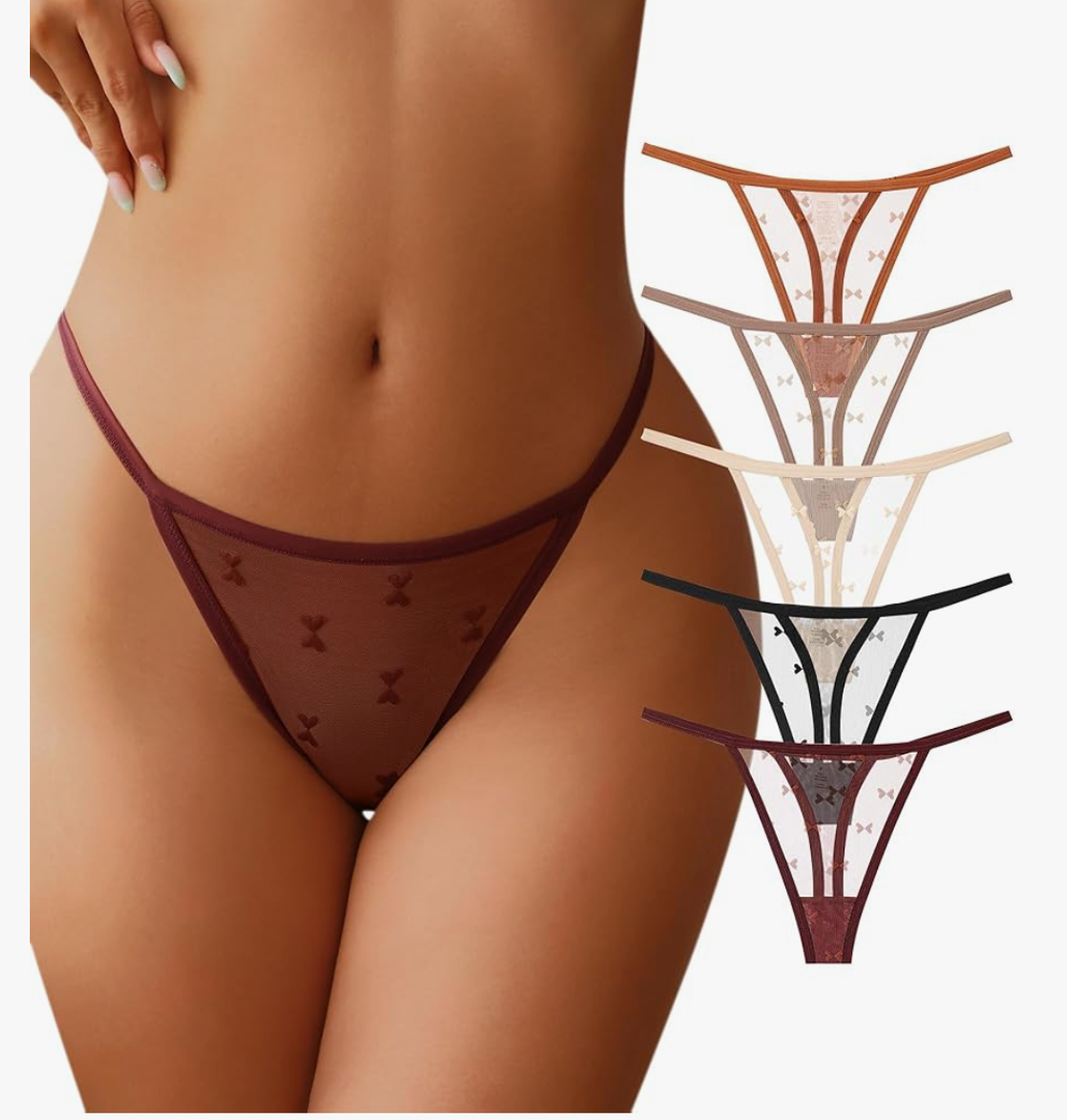 J-pone G-String Thongs for Women T-back Lace Hollow Out Low Waist Thongs Breathable Cheeky Sexy Underwear Panties 5 Pack, S