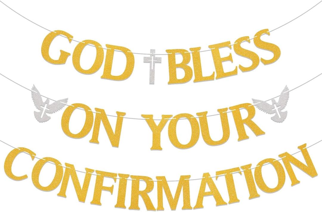 God Bless On Your Confirmation Banner - Baptism Baby Shower Decor, On Your Confirmation Decorations, Religious Christening Baby Shower Birthday Party Decorations
