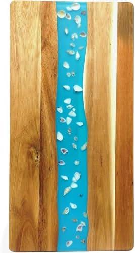 Chicapica 18-Inch Acacia Wood & Resin Cutting Board with Sea Shell Inlay – Elegant Tray for Cheese, Fruit & Entertaining – Doubles as Display Stand & Gift for Wedding, Housewarming or Hostess