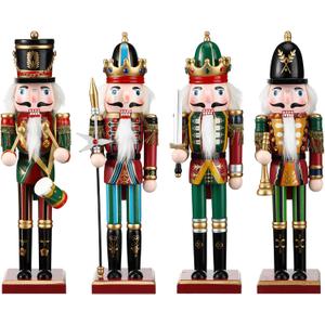 Suzile 4PCS 12 inch Christmas Nutcrackers Ornaments Set Nutcracker Figures Holiday Party Tabletop Christmas Decor Nutcracker Soldier Figure Decoration Crafts Art for Christmas Decor