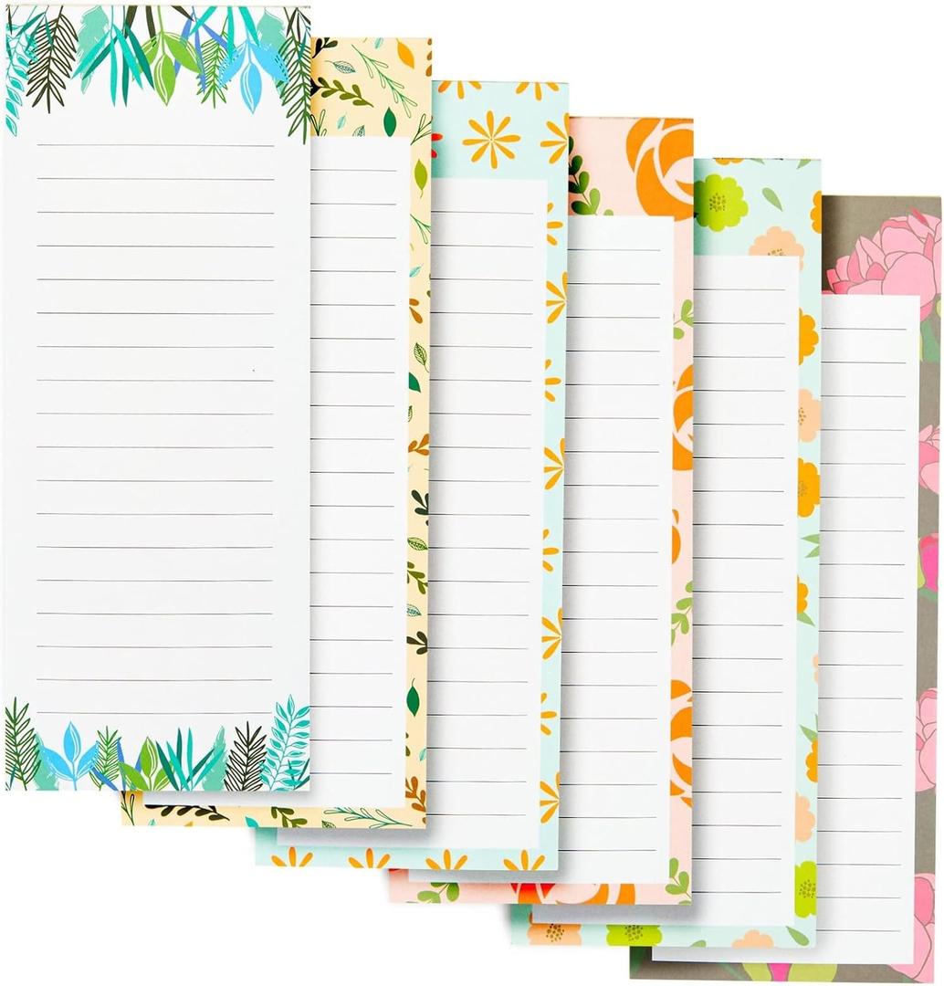 Juvale 6-Pack Magnetic Grocery List Pad for Fridge- Cute Shopping List Paper Note Pads for Refrigerator, To-Do Memos (6 Floral Designs, 60 Sheets Each) (3.5-x-9-inch)