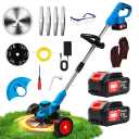 Xbzzgmg 8-inch Electric Weed Wacker, 2 x 21V 4.0Ah Cordless Weed Wacker with 5 Blades and 1 Spool, Brushless Motor 3-in-1 Grass Trimmer/Brush Cutter/Weed Trimmer for Trimming Yard, Sidewalk Edges