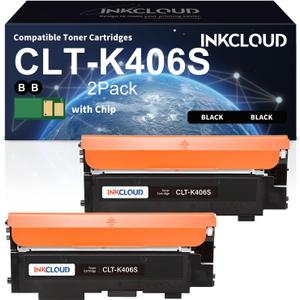 INKCLOUD CLT-K406S Black Toner Cartridge 2 Pack Compatible Toner Cartridge Replacement for Samsung 406 406S CLT-K406S CLT-C406S CLT-M406S CLT-Y406S to use with Xpress C460W C410W Printer