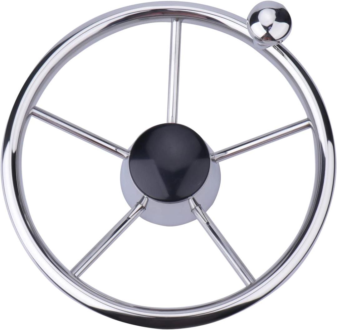 11" Marine Boat Steering Wheel,Universal Stainless Steel 5 Spoke Destroyer Knob (Polished)