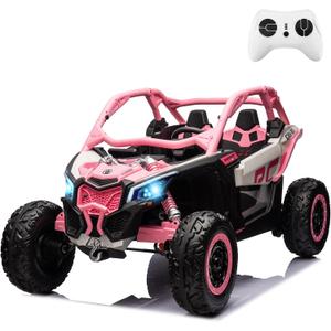 2 Seater Ride on UTV Car, Licensed Can-Am Electric Off-Road Car, 4WD Kids Truck w/Remote Control, 2 * 24V 7AH Batteries, 4 * 200W Motor, 23" Large Seat, EVA Tires, Spring Suspension (Pink)
