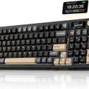 RedThunder K95 Wireless Mechanical Keyboard, TFT Screen & Knob, TriMode BT5.0/2.4GHz/USBC Hot Swappable Custom, Prelubed Linear Pink Switches, Gasket Structure, RGB Gaming Keyboard, BlackGold