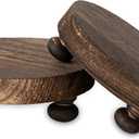 Romadedi Farmhouse Wood Riser for Display- 2 pcs Rustic Decor Mini Wooden Pedestal Decorative Round Tray for Home Table Bathroom Counter Shelf Kitchen, Brown