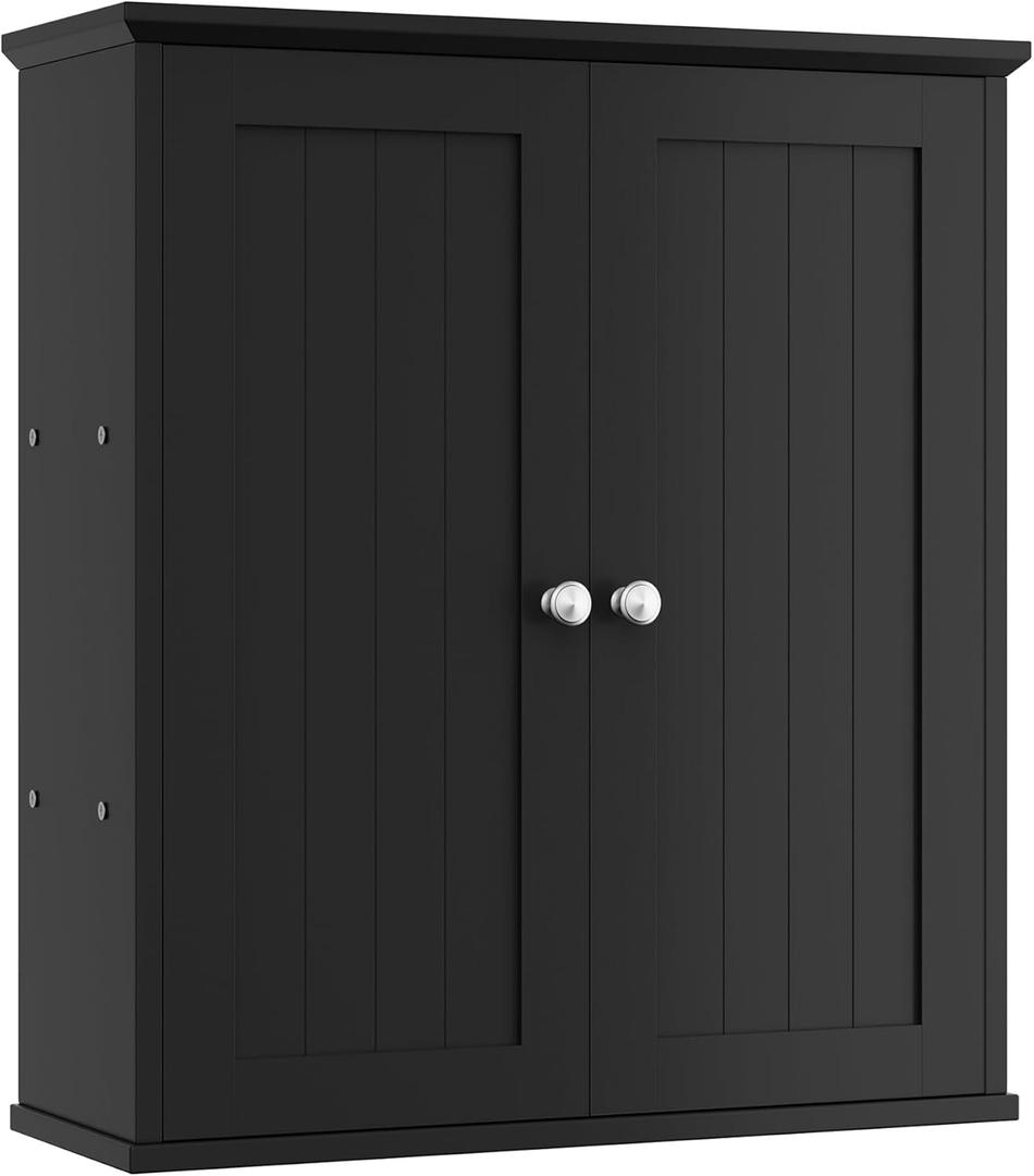 Shintenchi Bathroom Wall Medicine Cabinet with 2 Door, Bathroom Storage Organizer Over The Toilet,Space Saving Storage with 3-Tier Shelves,Solid Black (1 pcs)