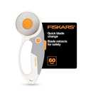 Fiskars 60mm Rotary Cutter for Fabric with Ergonomic Loop Grip And Comfort Handle, Titanium Rotary Fabric Cutter for Thick Materials, Easy and Safe Blade Change, Sewing Supplies and Quilting Tools