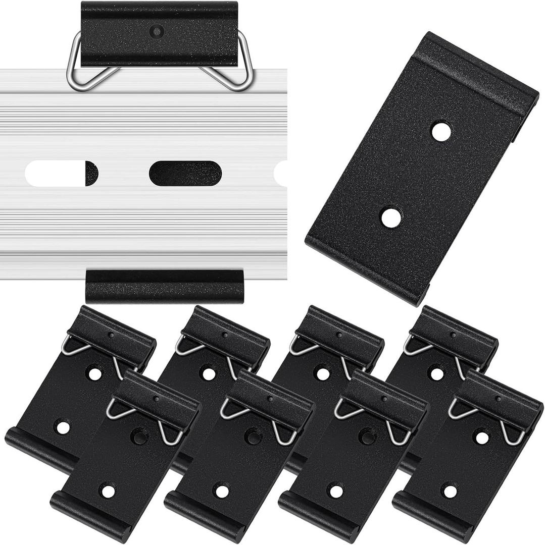 Hicarer 10 Pcs Din Rail Mount Clip 1.02 Inches Width Snap in Universal Mounting Brackets Fixed Clamp, Black Aluminum Alloy Relay Clip for 35mm Din Rail Switches and Injectors