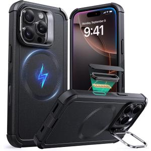 ESR for iPhone 16 Pro Case with Stash Stand, Camera Control, 23FT Military-Grade Shock-Absorbing Drop Protection, Compatible with MagSafe Accessories, Magnetic Cyber Series, Black