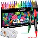 Fabric Markers Permanent for Clothes, 40 Colors Dual Tip with Fine and Chisel Tips Paint Pens for Clothing Canvas Tote Bags T-Shirt and Shoes, Non Toxic Ink for Kids and Adults