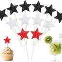 ONLYKXY 30pcs Glitter Star Cake Cupcake Toppers Toothpick Flag Cute Food Appetizer Decor Funny Stick Picks DIY Marker Tag Sign for Theme Party Bride Shower Birthday Wedding (Black & Red & Silver)