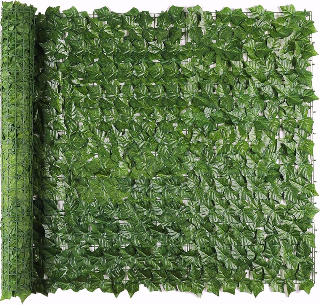 Jinwu Artificial Ivy Privacy Fence Screen, 39.4x118 in Artificial Faux Ivy Hedge, Expandable Faux Privacy Fence with 80 pcs Zip Ties, Decoration for Outdoor Garden, Color Printing Sweet Potato Leaves
