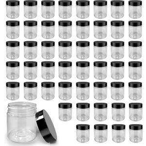 50 Pack 4 oz Clear Plastic Jars with Lids - Small/Mini Containers for Slime, OintmentsCreams, Samples, Eyeshadow, Travel Storage Makeup, Lotion, and Body Butter.