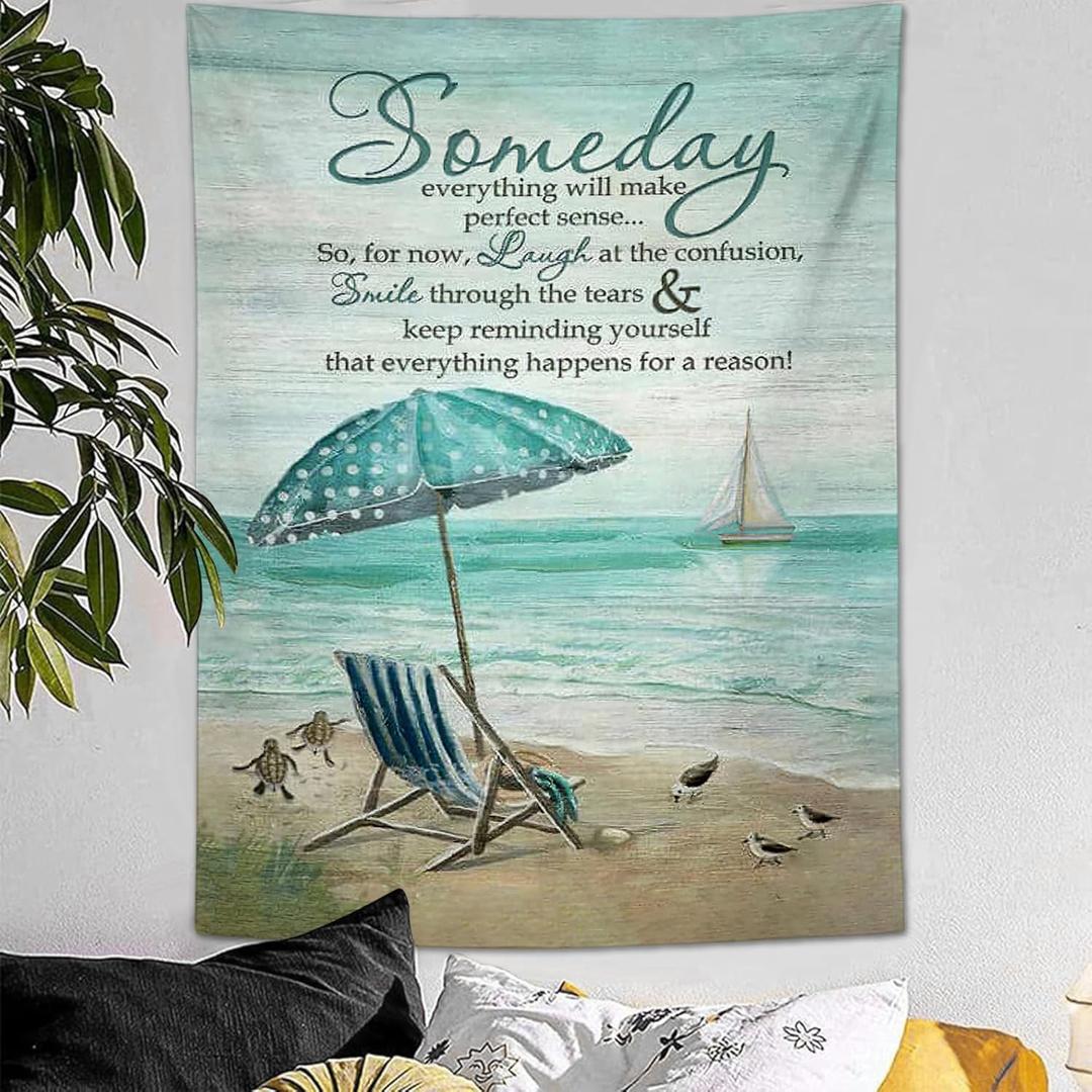Gyejip Ocean Coastal Tapestry Beach Bathroom Scenery Wall Hanging Prints Home Decor for Bedroom Living Room Dorm 40"x60" (Sea)