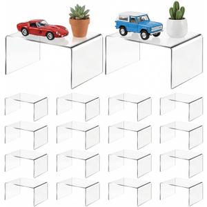 16 Pack Clear Acrylic Display Risers, 4.13" x 3.15" x 2.17" Display Stand for Figures, Collectibles, Jewelry, Cupcakes, and Buffets, U-Shaped Acrylic Shelves