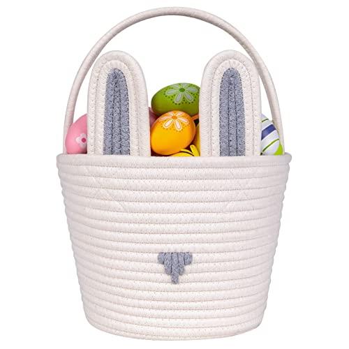CubesLand Easter Baskets Easter Egg Hunt Baskets for Kids, Cute Bunny Gift Basket for Baby Easter Decorations Party Supplies Grey White 9.8 x 7.8 x 7.8”