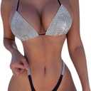 Women Sparkle Glitter Swimwear Sequin Bikini Shiny String Bra Sexy Swimsuit Beach Wear (Small)