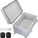 Waterproof Electrical Box Dustproof Junction Box Weatherproof IP67 ABS Plastic Enclosure Switch Router Project Box with Mounting Plate with Wall Bracket 2 Cable Glands Grey 11.8"x7.9"x6.7"