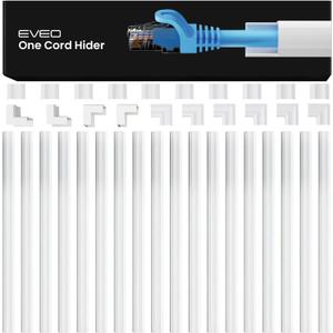 EVEO Cable Hider, 300 Cord Hider, One-Cord Covers for Wires on Wall, Cable Raceway Cord Hider Wall, Cable Cover, Cable Concealer, Wire Covers for Cords - 18x (L17 W0.59 H0.4) - White (Small) EVEO Cable Hider, 300 Cord Hider, One-Cord Covers for Wires on Wall, Cable Raceway Cord Hider Wall, Cable Cover, Cable Concealer, Wire Covers for Cords - 18x (L17 W0.59 H0.4) - White (Small)