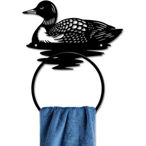MAYJOYDIY Loon Metal Towel Ring Duck Wall Mounted Towel Rack Wall Decor | 5.47.9Inch Size, Iron Material, 2 Mounting Screws, Organize Bathroom Kitchen Textiles, Decorate Indoor Rustic Wall Space