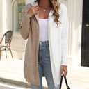 Womens Hooded Long Cardigan Color Block Open Front Knit Cardigan Oversized Lightweight Knit Sweater Outwear (L)