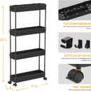 SPACELEAD Slim Storage Cart 4 Tier,Bathroom Organizer Rolling Utility,Mobile Shelving Unit Slide Out for Office, Kitchen, Laundry Room & Narrow Places,Black