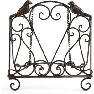 Metal Cookbook Stand Clearance Recipe Book Holder for Kitchen (Birds/Vintage Scrolls, Bronze)