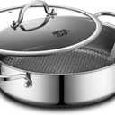 Saute Pan, Hybrid Non Stick 5 Quart Everyday Braiser pan, Chicken Fryer, PFOA Free Cookware, 12 inch Deep Frying Pans with Lid, Dishwasher and Oven Safe, Works on Induction, Ceramic and Gas Cooktops