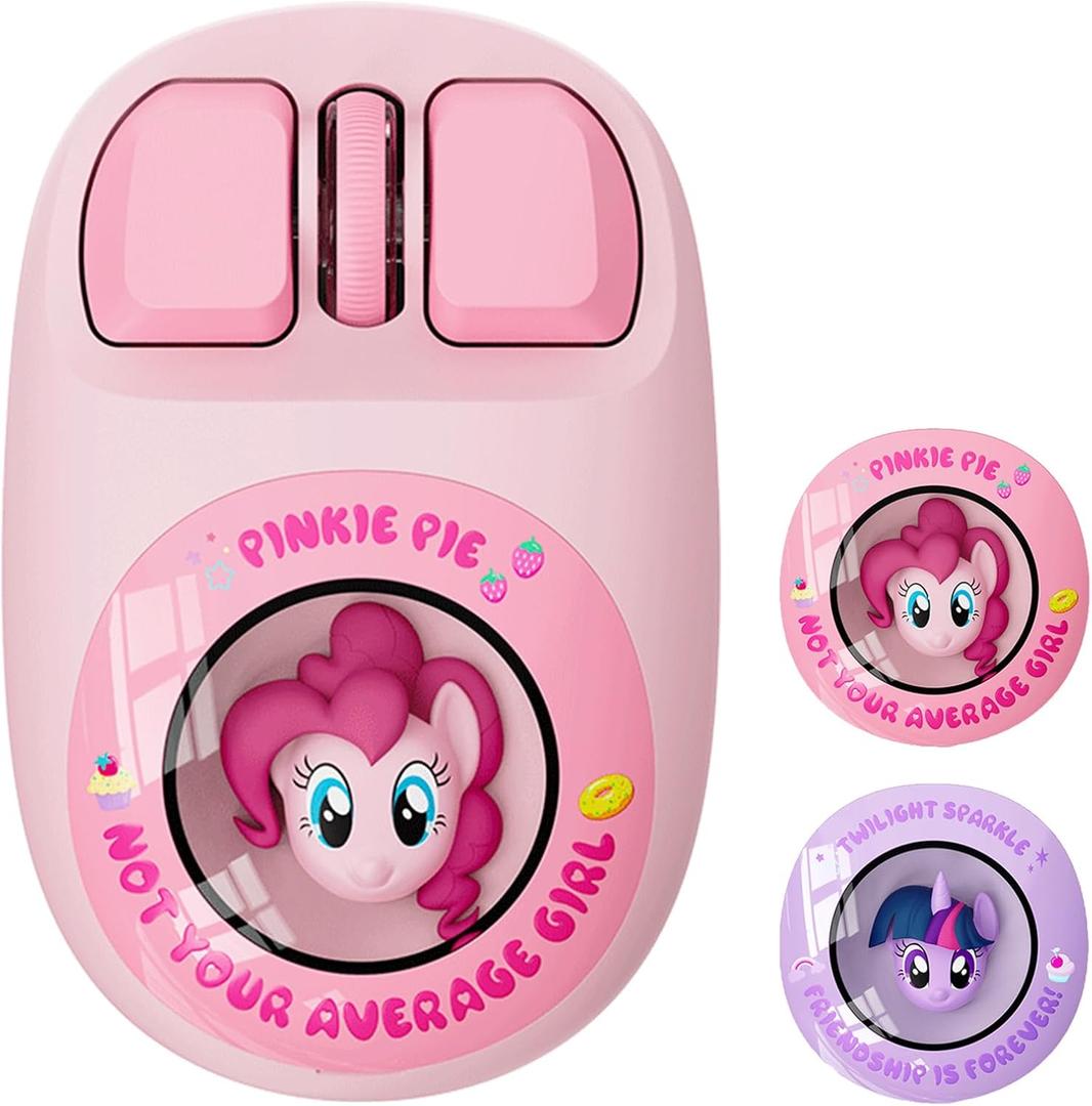 My Little Pony Wireless Mouse - Pinkie Pie Edition, 3D Character Design Silent Click Mouse with 1600 DPI, Dual-Mode (2.4GHz/Bluetooth), Ergonomic for Mac/Windows