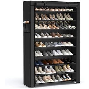 SONGMICS Shoe Rack, 9 Tier Shoe Organizer with Nonwoven Fabric Cover, Shoe Storage Shelf for 40-50 Pairs of Shoes, Entryway, Suitable for Sneakers, High Heels, Flats, and Boots, Black URXJ36HV1