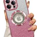 Misscase for iPhone 16 Pro Max Magnetic Glitter Case Compatible with MagSafe,Full Protection Slim Shockproof Anti-Scratch Case with Camera Lens Protector Logo View Dust-Proof Net for Women Pink