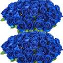 Hananona 50 Artificial Roses in Bulk, Fake Silk Roses Realistic Blue Roses for Wedding Centerpieces Flower Arrangement Home Decor (Blue)