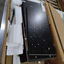 QUALIKRAFT Widescreen Vanity Set with LED Mirror & Stool, Makeup Desk with Built-in Power Outlet, 2 Drawers & 6 Shelves, Wide Lighted Dressing Table