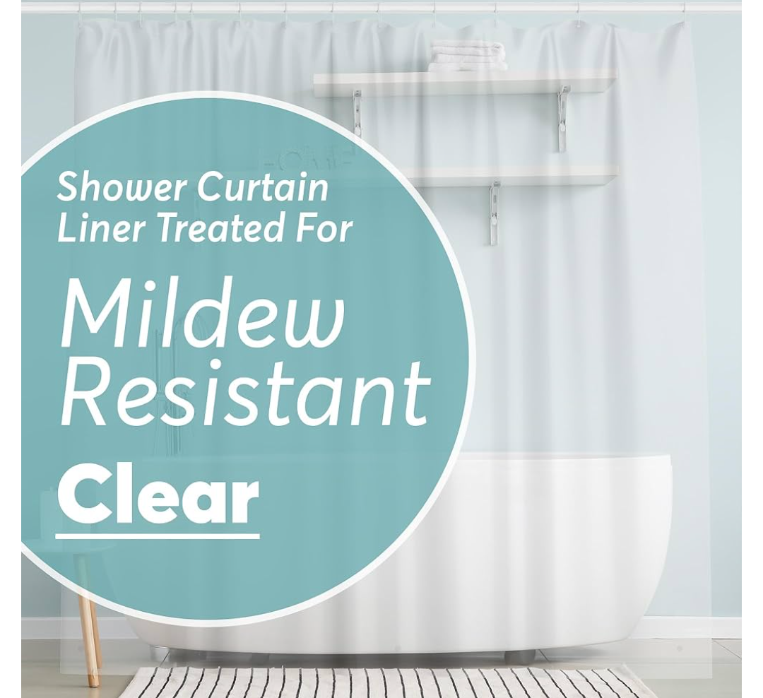 BigFoot Clear Shower Curtain Liner - 72x72 Odorless Plastic with Magnets, Washable Long Bathroom Curtain - Premium PEVA Waterproof Bath Shower