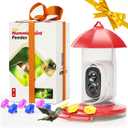 LongPlus Hummingbird Feeder with Camera, Smart BirdCamera, Bird Feeders with Ant Moat, Bee Proof, Bird Watching Camera with 3 Feeding Ports,Instant Notification, Ideal Gift for Mom