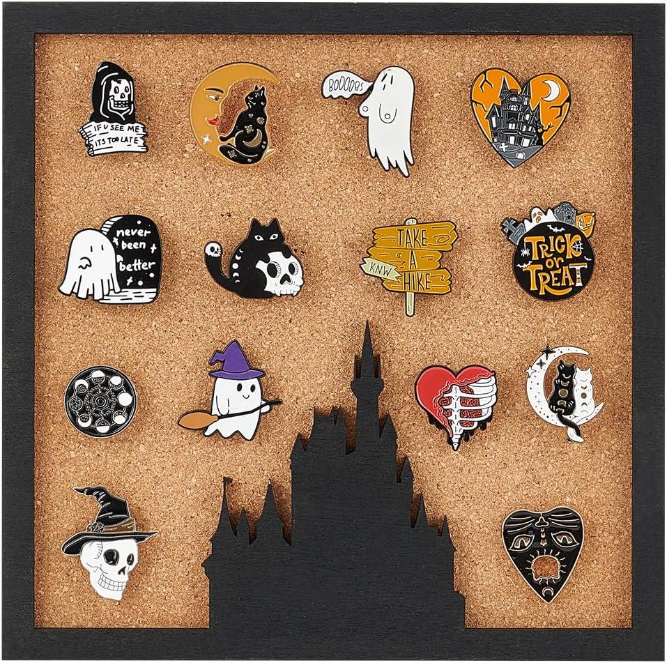 BENECREAT Square Pin Board Cork Board Wall Mounted Cork Board, 0.8inch Thick Bulletin Display Board for Brooch Pin Storage, Office Home and School Decor, 8x8inch