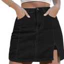 luvamia Skorts Skirts for Women Denim Mini Skirt Side Slit with High Waisted Jean Shorts Stretchy (Medium, B Soft Black)