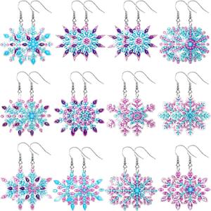 Remuuly 12 Pairs Christmas Diamond Art Earrings Making Kit 5D DIY Dangle Drop Diamond Art Painting Earrings Ornament Christmas Jewelry Making for Adults Women Tool Kit(Snowflake Style)
