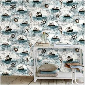 LIFAVOVY Blue Sailing Decorative Wallpaper Stick and Peel Wall Paper Removable Waterproof Self Adhesive Shelf Liner Roll 17.7" x 393"