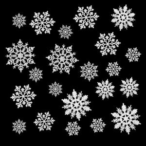 HESTYA 50 Pieces Plastic Snowflake Ornaments Glitter Christmas Snowflakes Hanging DIY Craft for Winter Party Christmas Tree Decorations,Assorted Sizes (White Glitter, 1.7, 3, 4 Inches)